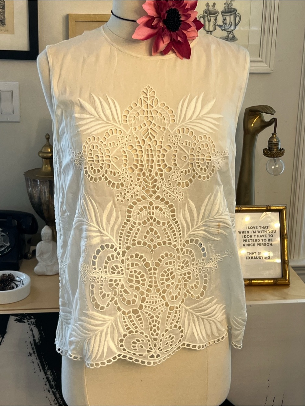 Stella McCartney Cream Sleeveless Eyelet Embroidered Camisole